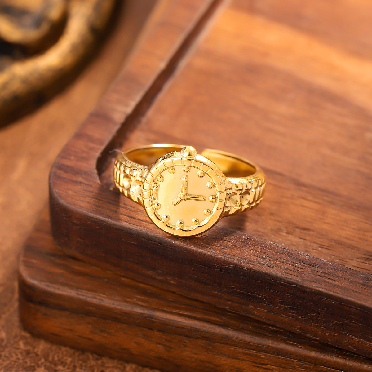 Unisex Vintage Clock Dial Texture Design Stainless Steel Open Ring